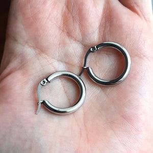 Small Stainless Steel Hoop Earrings: Silver 20mm, Hypoallergenic