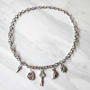 Personalized Charm Necklace: Stainless Steel Pendant, Antique Silver Charms