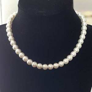 8mm White Glass Pearl Choker Necklace, Pearl Jewelry, Trendy Necklace, White Classic Pearl, Bridal Choker, Diff. Colors available, Elegant