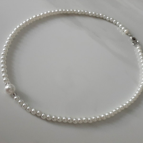 4mm White Glass Pearl Choker Necklace, Pearl Jewelry, Trendy Fashion Necklace, White Classic Pearl, Bridal Choker, Layer Necklaces