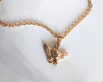 Gold Stainless Steel Angel Pendant Necklace - Cupid Cherub Charm