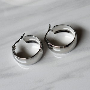 Semi Polished Silver Chunky Stainless Steel Hoops Earrings, Hoops, Classic, Elegant, Wide Small Hoops, Gift for her, Light weight