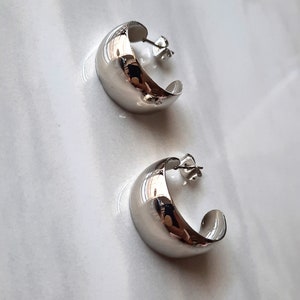 Polished Chunky Smooth Stainless Steel Silver Half Hoops Earrings, Open ...