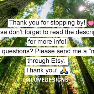 K&ouml;nnte beinhalten: Ein Foto eines Waldes mit hohen B&auml;umen. Der Text "Thank you for stopping by! Please don't forget to read the description for more info! Any questions? Please send me a "msg" through Etsy. Thank you! 🙏 KILOVEDESIGNS" ist &uuml;ber das Bild gelegt.