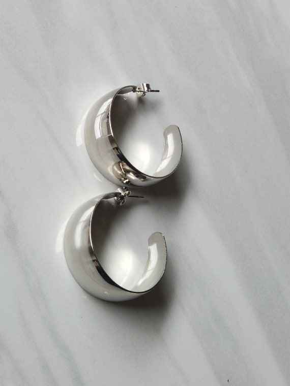1.4" Stainless Steel Hoop Earrings: Chunky Silver Half Hoops Light Weight Day Night Wear