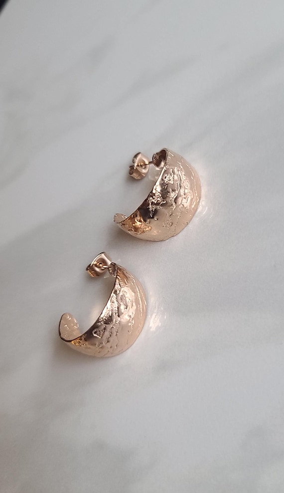 Rose Gold Chunky Stainless Steel Half Hoops Earrings, Open Hoops, Classy, Retro, Wide Small Hoops, Gift for her, Light