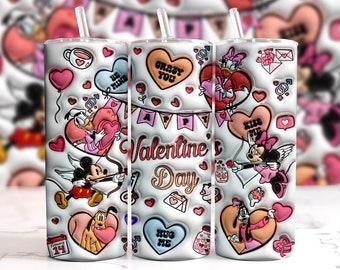 3D Disney Inspired Valentine’s Day, 20oz tumbler with lid,straw, straw cleaner and gift box