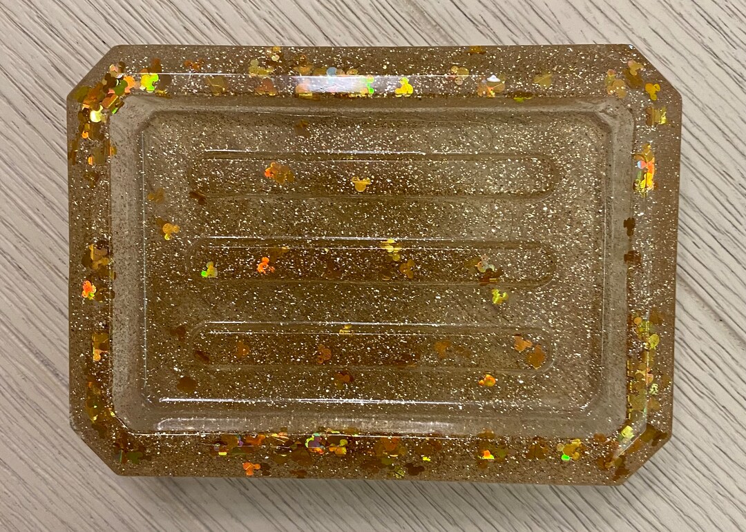 Disney Inspired Mickey Mouse Soap Dish, With Gold Mickey Sequins