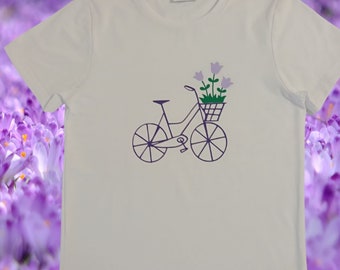 Girls Tee Shirt - Pretty Vintage look Bike with Basket of Flowers - Available in sizes 6-16