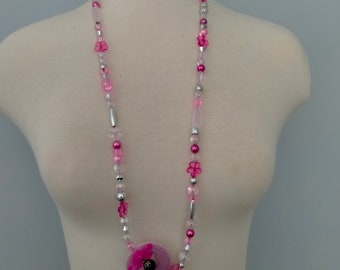 Pink Lotus Flower Beaded Necklace