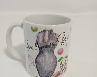 Sew Mumma Sew  - Mug 11oz - Design # 2 - Purple Mannequin/Purple Sewing Machine