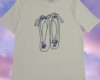 Ballet Shoes Design in Sapphire - Organic Cotton Tee Shirt - Sizes 6-16