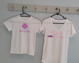 Tee Shirt Duo - God is Love T Shirt for Young Girls and Brave Warrior Princess for the Country Mumma. Available together.