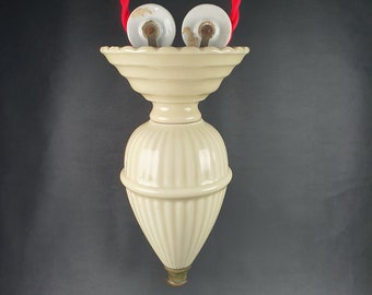 Old counterweight with 2 pulleys in white porcelain for ceiling light | France vintage 1940