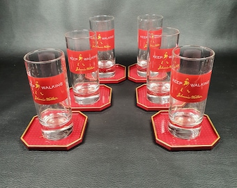 JOHNNIE WALKER | 6 Vasos de whisky publicitarios para la marca de whisky escocés Johnnie WALKER | Estilo de vida 1990