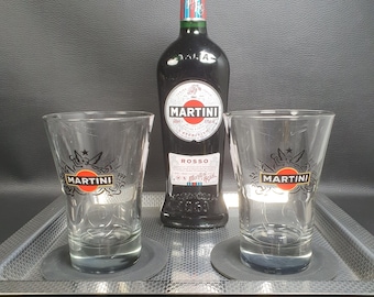 MARTINI | 2 large collector&#39;s glasses with MARTINI emblem for the Italian vermouth brand MARTINI | Black  tint | Barware Italy 2000