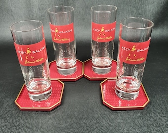 JOHNNIE WALKER | 4 promotional whisky glasses from the Keep Walking series for the Johnnie Walker Scotch whisky brand | Lifestyle 2000s