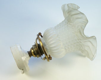 Brass wall light with china rose and frosted lamp shade tulip shape vintage Made in France 1930
