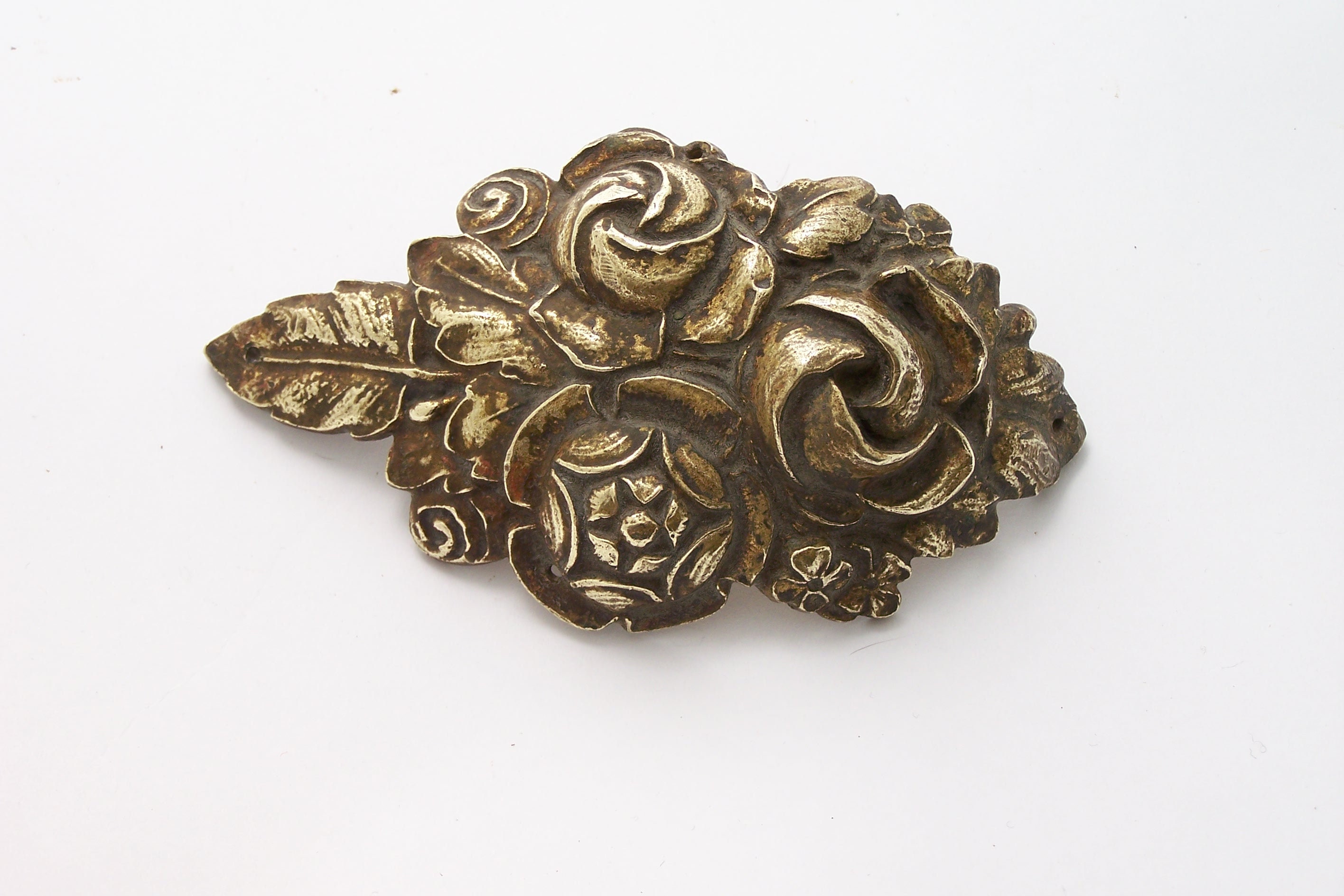 Bronze d'ameublement Motif de Roses et Fleurs Décor en Bronze Doré Vintage