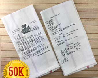 Old Recipe cards on kitchen towels