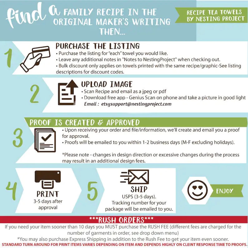 Recipe Tea Towel Printed from Handwritten Family Recipe Towel, Recipe In Original Writing Custom Tea Towel Proofs for all orders FREE image 2