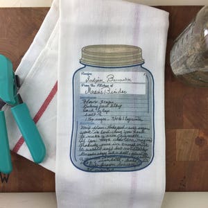 Full Color Family Recipe Towel in original Writing (note jar was part of original recipe card)
