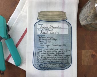 Full Color Family Recipe Towel in original Writing (note jar was part of original recipe card)