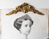 Large Antique Bronze Ornament French Gilded Pediment Louis XVI Style with Laurel Garlands
