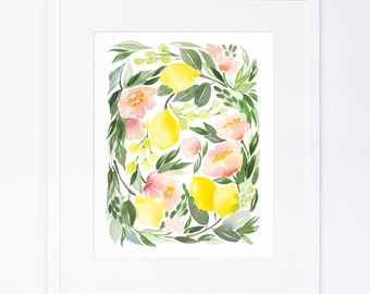 Lemon Floral Watercolor Cluster