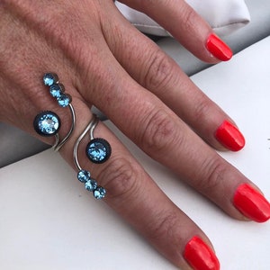 Asko Design Swarovski ceralun crystal ring handmade__ adjustable, steel, gift, wedding