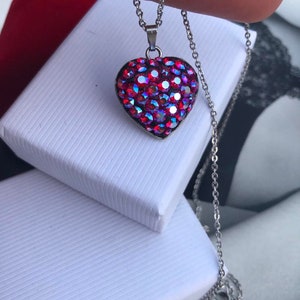 Asko Design_ Ceralun Swarovski Pendant Necklace +chain_ Heart siam shimmer Necklace Pendant +chain,stainless steel,wedding,party