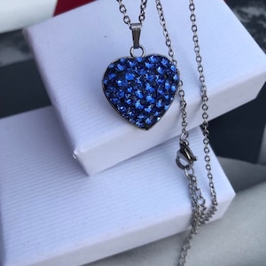 Asko Design_ Ceralun Swarovski Pendant Necklace +chain_ Heart Blue Sapphire Necklace Pendant +chain,stainless steel,wedding,party
