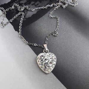 Asko Design Swarovski Ceralun Handmade Crystal Clear Heart Pendant + Stainless Steel Chain