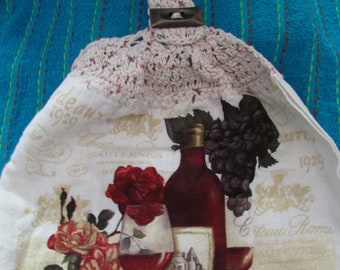 Crocheted top kitchen towel