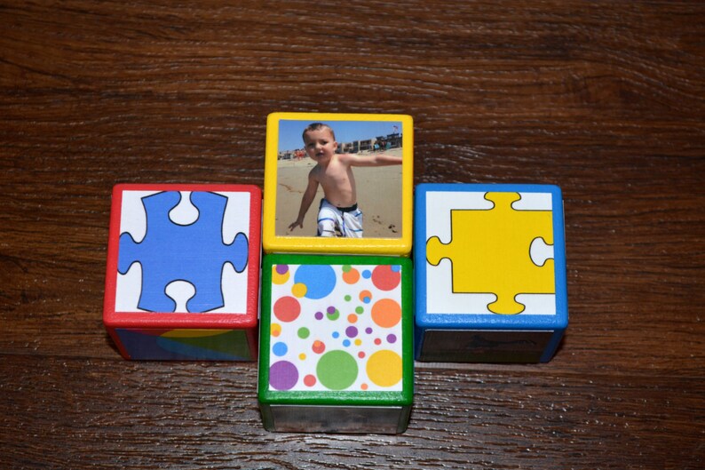 Colorful Blocksautism Blockspersonalized Wooden Blockskids Etsy