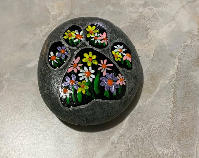 Printed Rocks Hand-painted Paw Print Rock: Floral Pet Memorial Garden Stone - Etsy