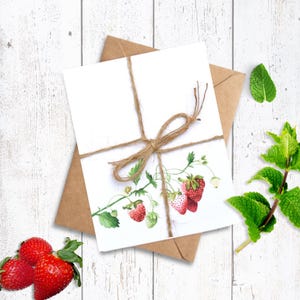 Set of Four Strawberry Notecards, Watercolor, Food Illustration, Cheer up, Encouragement, Stationary, Greeting Cards, Blank Card