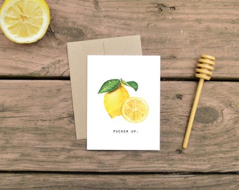 Lemon Card, Food Pun Card, Love Card, Folded Notecard, Watercolor, Anniversary, Valentine, I love you, Stationary, Greeting Cards,