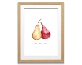 Perfect Pear, Perfect Pair, Valentines Day, Watercolor, Food Illustration, Kitchen Decor, Custom Wedding Gift, Art Print, 8x10