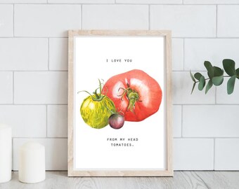 Tomato Art, Botanical Art, Valentine's Art,Watercolor, Food Illustration, Kitchen Decor, Digital Art Print, Digital Download,Printable Art