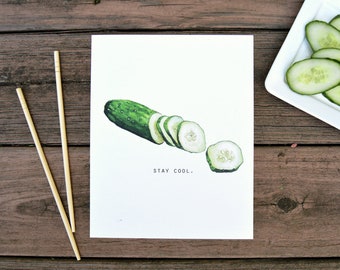 Cucumber Stay Cool Print, Vegetable Painting, Watercolor, Food Illustration, Kitchen Decor, Inspiration, Art Print, 8x10
