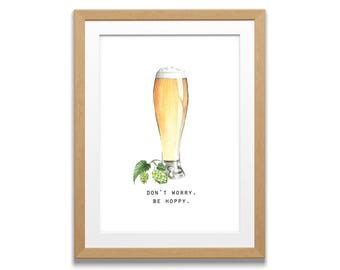 Beer Print, Beer Pun, Beer Art, Bar Decor, Watercolor, Food Illustration, Kitchen Decor, Inspiration, Art Print, 8x10, Father's Day Gift