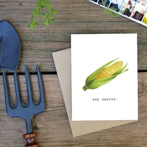 Awe Shucks Corn Folded Notecard, Watercolor, Love Card, Illustration, Stationary, Greeting Cards, Food Pun Card