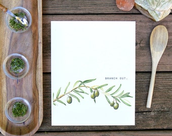 Branch Out, Olive, Watercolor, Food Illustration, Kitchen Art, Inspiration, Art Print, 8x10