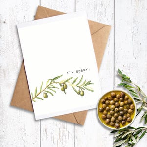 I'm Sorry Olive Branch Folded Notecard, Watercolor, Apology Card, Illustration, Stationary, Greeting Cards, Notecards