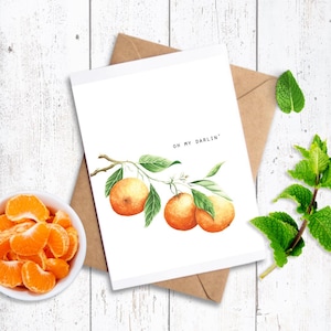 Clementine card, food pun card, clementine art, Watercolor, Anniversary, Valentine, I love you, Stationary, Greeting Cards, Notecards