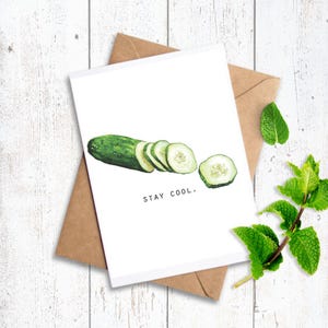 Stay Cool Cucumber Folded Notecard, Watercolor, Food Illustration, Stationary, Greeting Cards, Notecards
