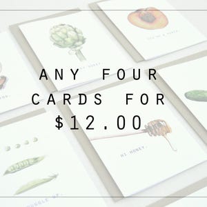 Choisissez 4 cartes de correspondance pliées, aquarelle, illustration de nourriture, carte d'amour, carte de remerciement, carte de bonjour, papeterie, cartes de voeux, cartes de correspondance