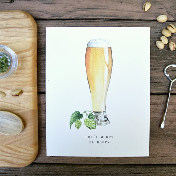 Beer Print, Beer Pun, Beer Art, Bar Decor, Watercolor, Food Illustration, Kitchen Decor, Inspiration, Art Print, 8x10, Father's Day Gift