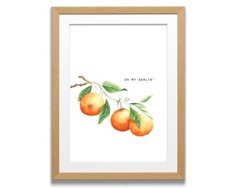 Oh My Darlin Clementine, Kitchen Print, Watercolor, Food Illustration, Kitchen Decor, Custom Wedding Gift, Art Print, 8x10
